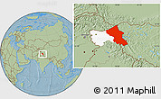 Savanna Style Location Map of Ladakh (Leh), highlighted parent region, hill shading