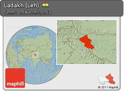 Savanna Style Location Map of Ladakh (Leh), hill shading
