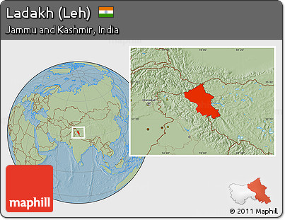 Savanna Style Location Map of Ladakh (Leh), hill shading