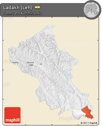 Classic Style Map of Ladakh (Leh), single color outside