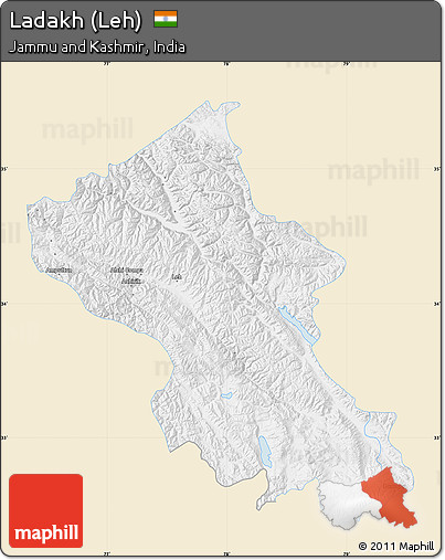 Classic Style Map of Ladakh (Leh), single color outside