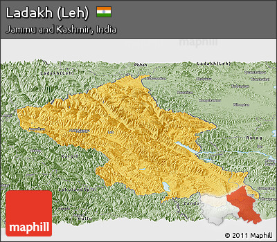 Savanna Style Panoramic Map of Ladakh (Leh)