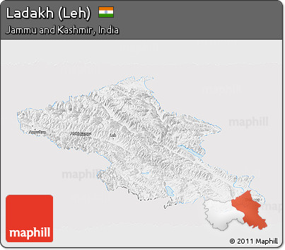 Silver Style Panoramic Map of Ladakh (Leh), single color outside