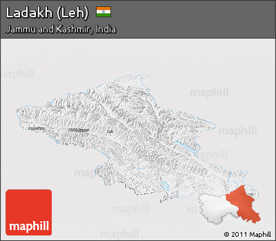 Silver Style Panoramic Map of Ladakh (Leh), single color outside