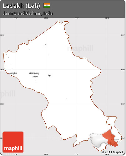 Classic Style Simple Map of Ladakh (Leh), cropped outside