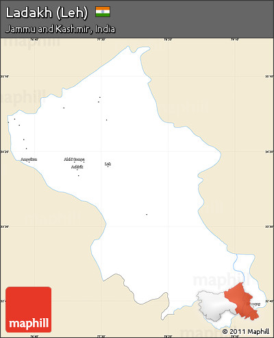 Classic Style Simple Map of Ladakh (Leh), single color outside