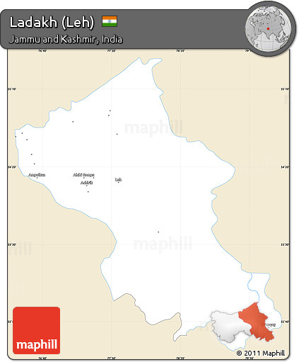 Classic Style Simple Map of Ladakh (Leh), single color outside