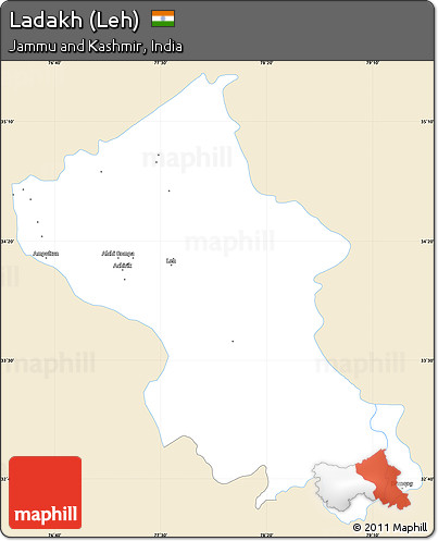 Classic Style Simple Map of Ladakh (Leh), single color outside