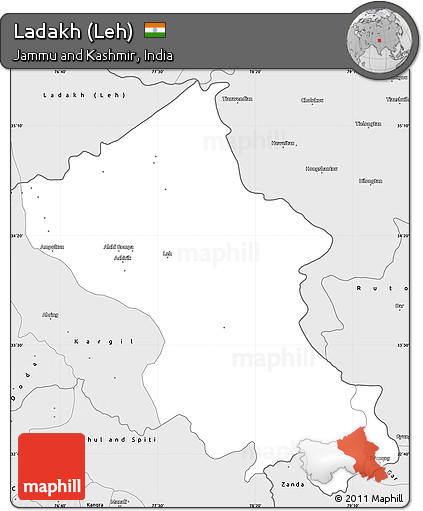 Silver Style Simple Map of Ladakh (Leh)
