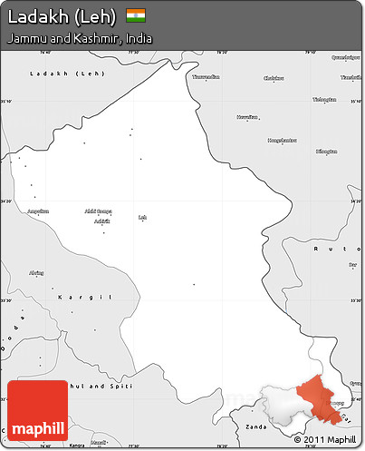 Silver Style Simple Map of Ladakh (Leh)