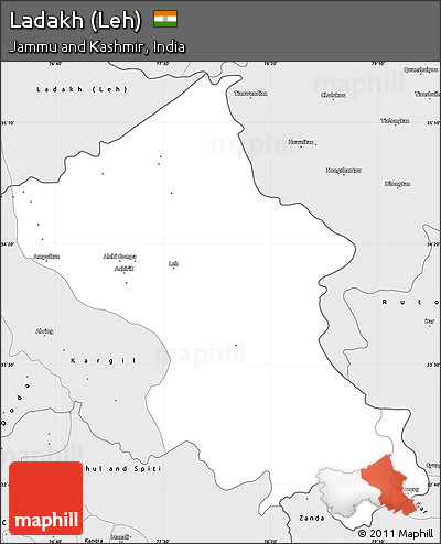Silver Style Simple Map of Ladakh (Leh)