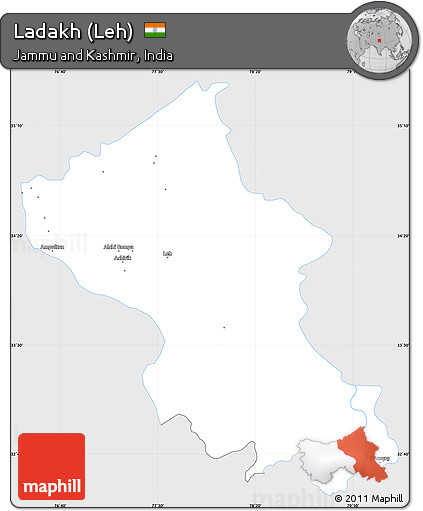 Silver Style Simple Map of Ladakh (Leh), single color outside