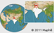 Satellite Location Map of Jammu and Kashmir, highlighted country, within the entire country