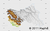 Physical Map of Jammu and Kashmir, single color outside