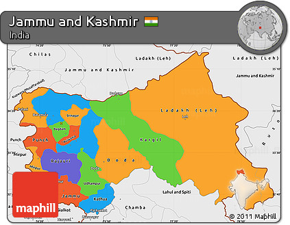 Free Political Simple Map of Jammu and Kashmir, single color outside,  borders and labels