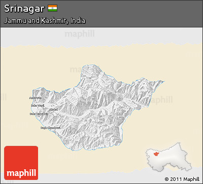 Classic Style 3D Map of Srinagar, single color outside