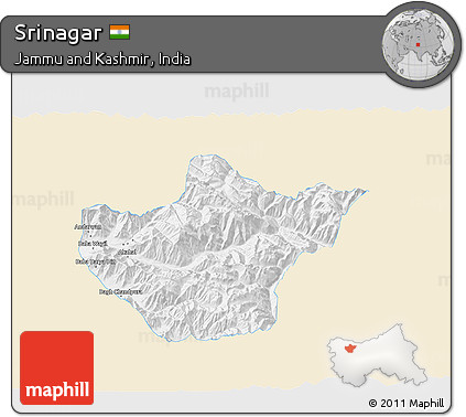 Classic Style 3D Map of Srinagar, single color outside
