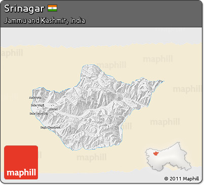 Classic Style 3D Map of Srinagar, single color outside