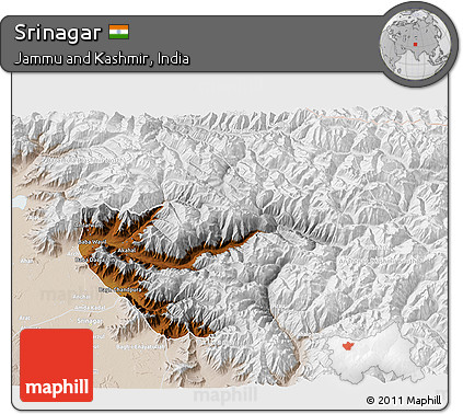 Physical 3D Map of Srinagar, lighten