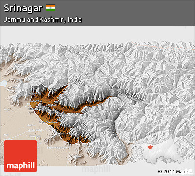 Physical 3D Map of Srinagar, lighten