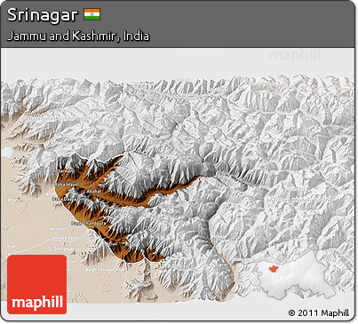 Physical 3D Map of Srinagar, lighten
