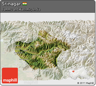 Satellite 3D Map of Srinagar, lighten