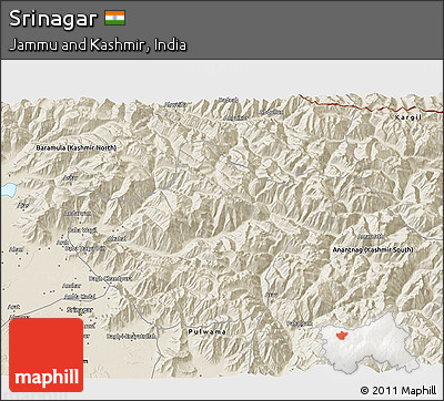 Shaded Relief 3D Map of Srinagar