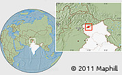 Savanna Style Location Map of Srinagar, highlighted country, hill shading