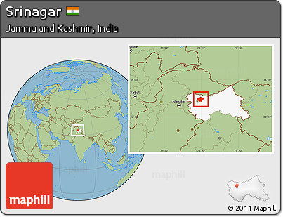 Savanna Style Location Map of Srinagar, highlighted parent region