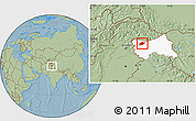 Savanna Style Location Map of Srinagar, highlighted parent region, hill shading