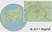Savanna Style Location Map of Srinagar, hill shading