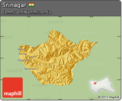 Savanna Style Map of Srinagar, single color outside