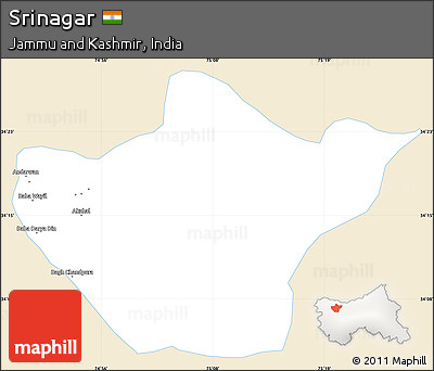 Classic Style Simple Map of Srinagar, single color outside