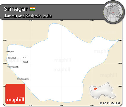 Classic Style Simple Map of Srinagar, single color outside