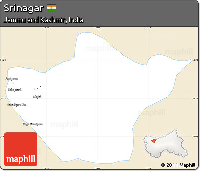 Classic Style Simple Map of Srinagar, single color outside