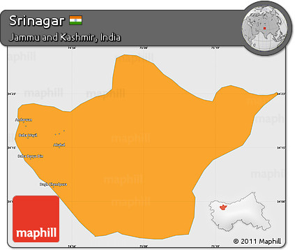 Political Simple Map of Srinagar, single color outside