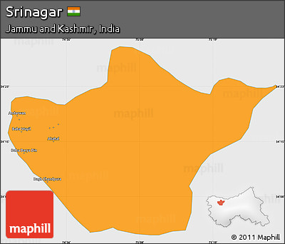 Political Simple Map of Srinagar, single color outside