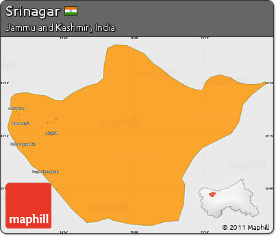 Political Simple Map of Srinagar, single color outside