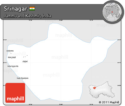 Silver Style Simple Map of Srinagar, single color outside