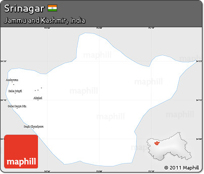 Silver Style Simple Map of Srinagar, single color outside