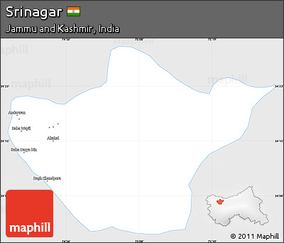 Silver Style Simple Map of Srinagar, single color outside