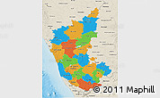 Political 3D Map of Karnataka, shaded relief outside