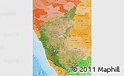 Satellite 3D Map of Karnataka, political shades outside