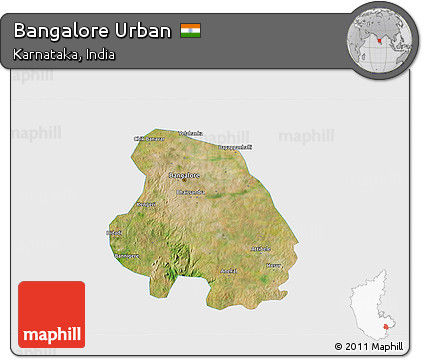 Satellite 3D Map of Bangalore Urban, single color outside