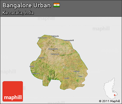 Satellite 3D Map of Bangalore Urban, single color outside