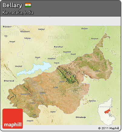 Satellite 3D Map of Bellary, physical outside
