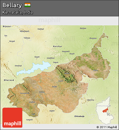 Satellite 3D Map of Bellary, physical outside