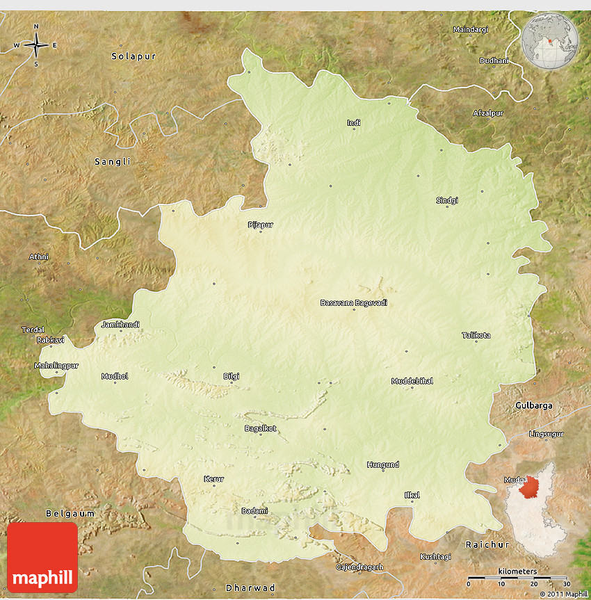 Physical 3D Map of Bijapur, satellite outside
