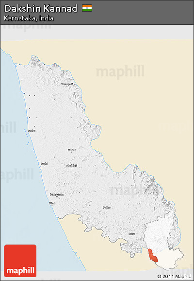 Classic Style 3D Map of Dakshin Kannad, single color outside