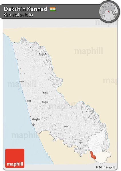 Classic Style 3D Map of Dakshin Kannad, single color outside